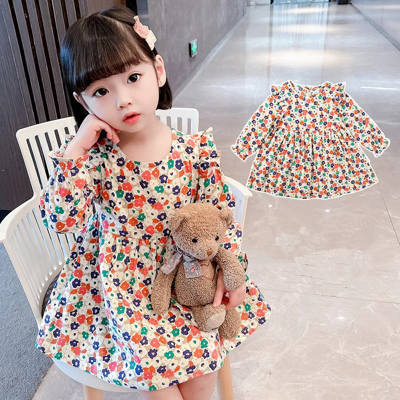 

Платье принцессы с длинным рукавом и цветочным принтом для девочек