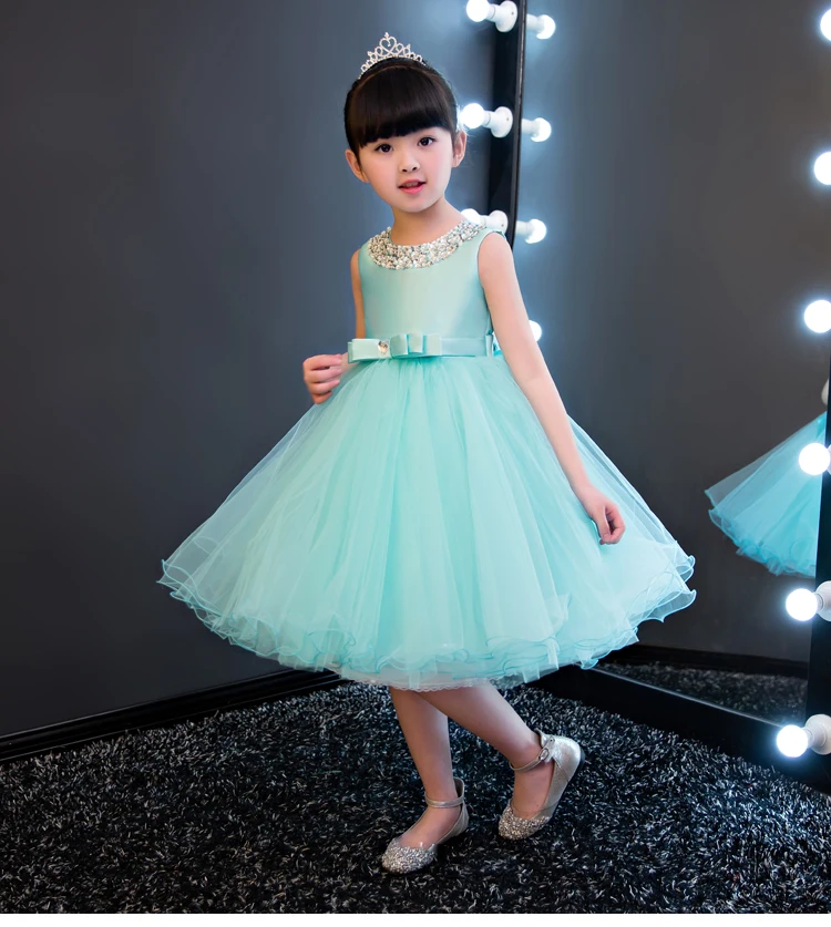 Модное официальное синее Тюлевое платье с бантом для маленьких девочек на