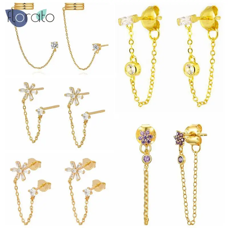 

Round CZ Hanging Chain Stud Earring 925 Sterling Silver Chain Earring Women Hypoallergenic Jewelry Gift Aretes Kolczyki Damskie