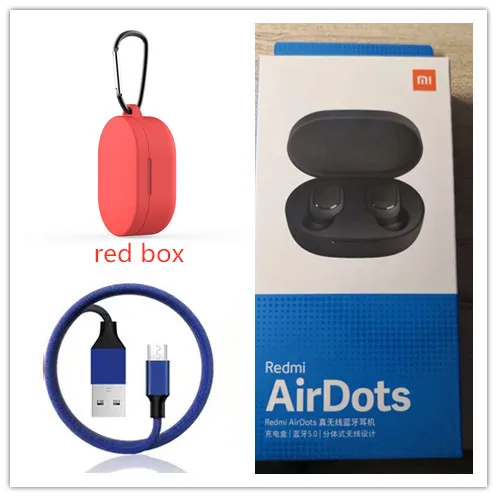 red box Xiaomi Redmi Airdots Xiaomi беспроводные наушники Голосовое управление Bluetooth 5,0 шумоподавление управление - Цвет: red box