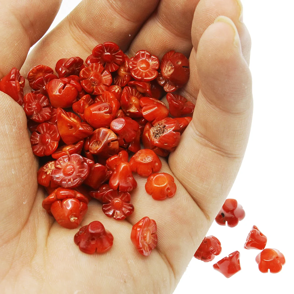 

5pcs Natural Bamboo Coral Bead Fashion Small Flowers Red Coral Loose Beads for Jewelry Making DIY Bracelet Necklace Accessories