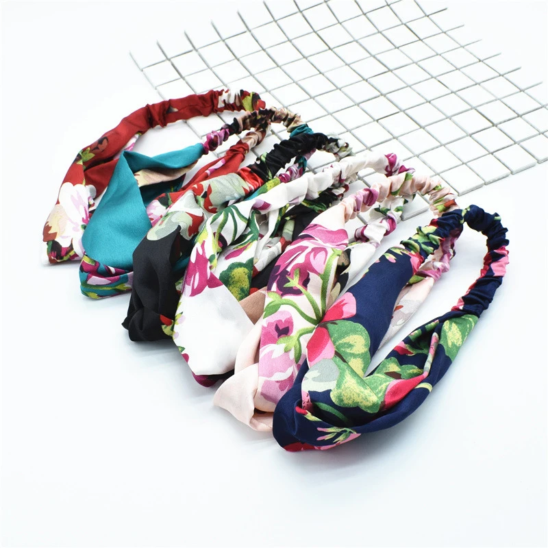 

Women Hair Accessories For Baby Fashion Headband Fabric Cross Knotted Bow Chiffon Floral Hair Band Korea Headdress Ladies Hoop