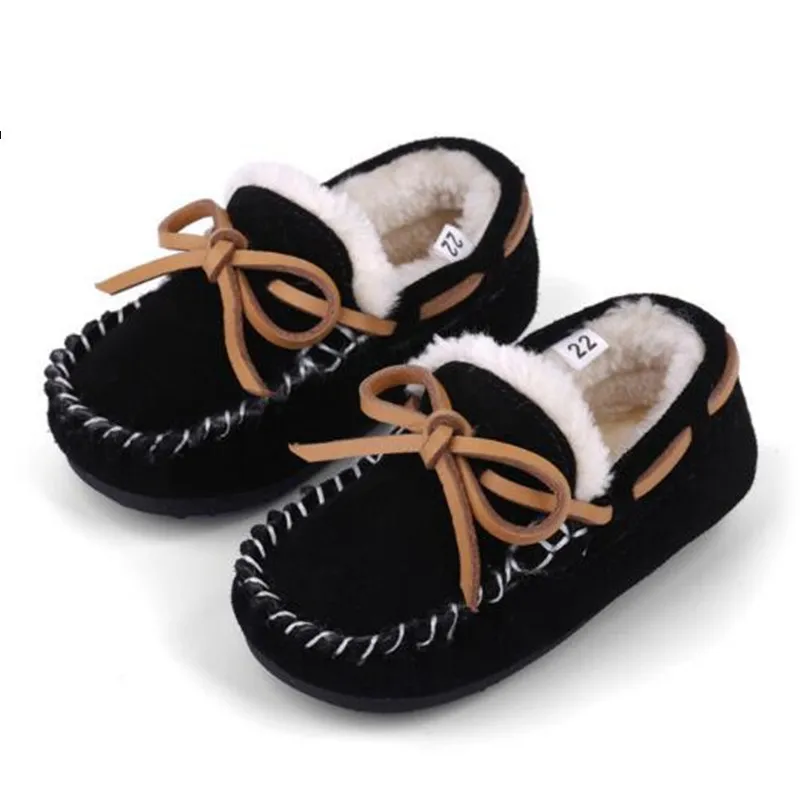

New Winter Cotton Shoes Children Loafers Baby Toddler Genuine Leather Shoes Boys Girls Thick Plush Warm Kids Flat Shoes 03