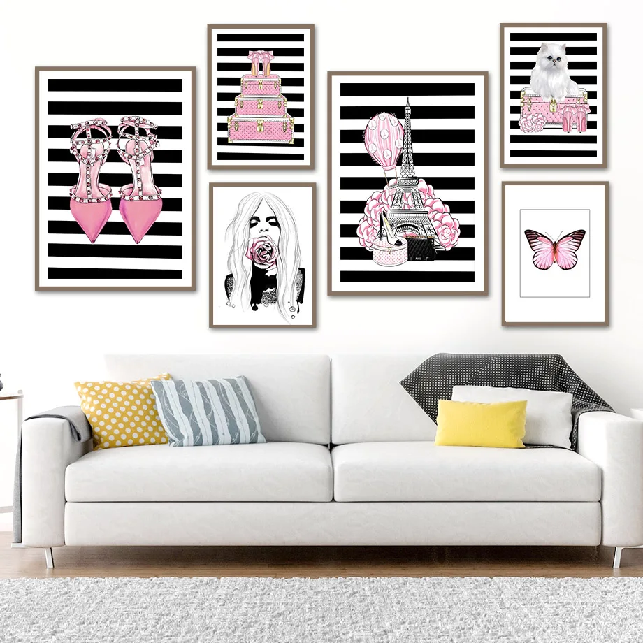 

Fashion High Heels Eiffel Tower Butterfly Wall Art Canvas Painting Nordic Posters And Prints Wall Pictures For Living Room Decor