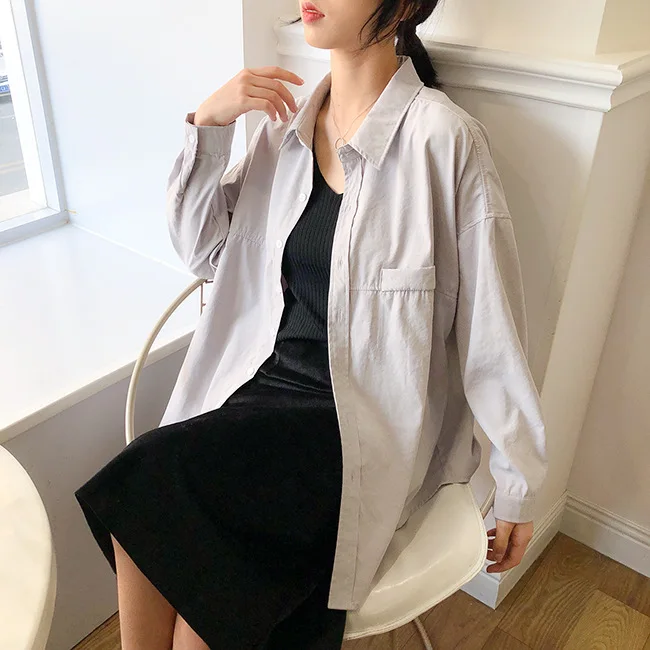 2020 Весенняя женская хлопковая блузка корейский стиль длинный рукав Женские топы