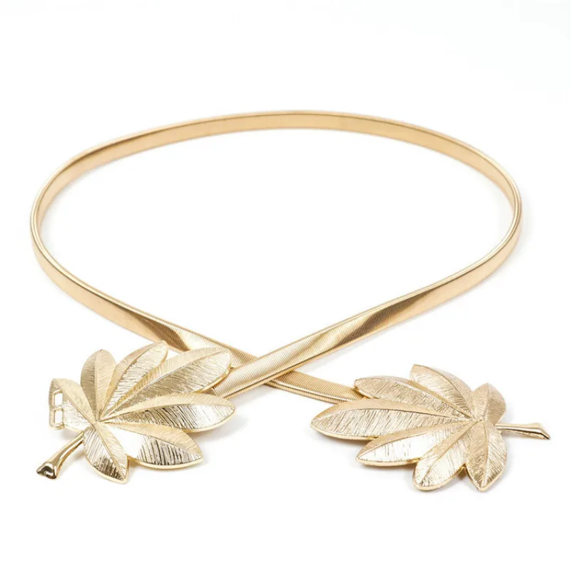 

Flower leaves metal buckle belt for dresses women ladies elastic waist chain belts female gold thin belts fashion 2021 waistband