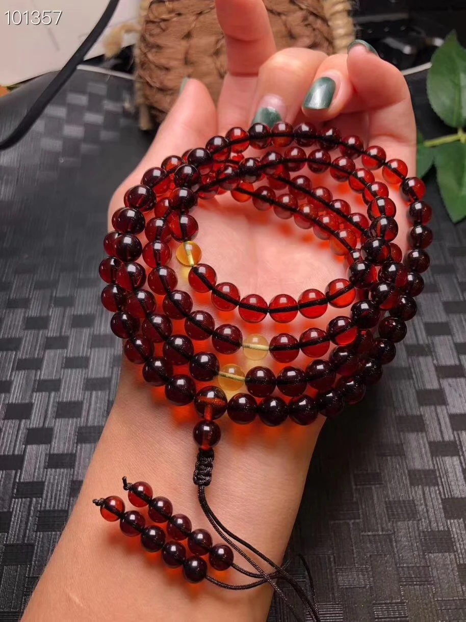 

Genuine Natural Blood Red Amber Gemstone Bracelet 7.2mm Women Stretch Crystal Stretch 108 Round Beads Necklace Jewelry