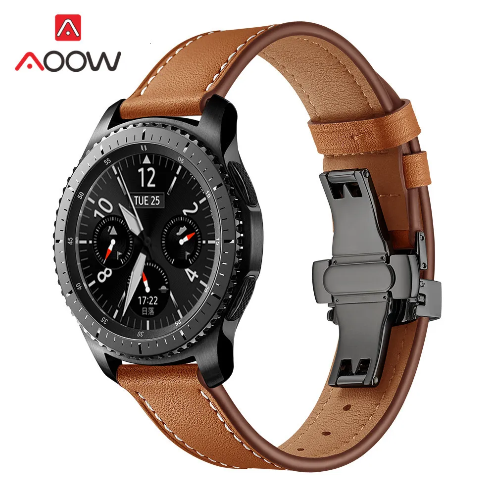 20 мм 22 мм ремешок из натуральной кожи для samsung Galaxy Watch Active 42 мм 46 мм Бабочка Пряжка браслет ремешок аксессуары