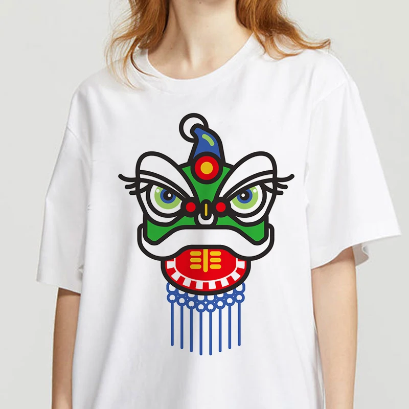 

Summer New Funny Cartoon Lion T-shirt Printed Chic Harajuku O-Neck Casual Retro Top Women's Fashion Tees Short Sleeve