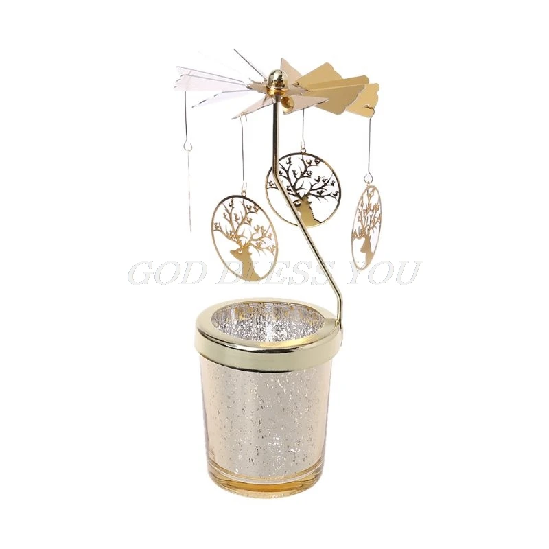 GD-F Звездчатый Кап-вращающийся карусель поворотный Свечи Tealight металлическая стойка держатель - Цвет: GD-F
