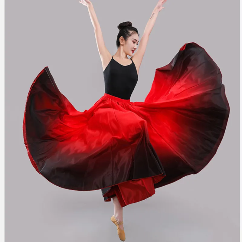 

360 Degree Satin Skirt Belly Dance Women Gypsy Long Skirts Dancer Practice Wear Assorted Solid Purple Gold Dance Skirt
