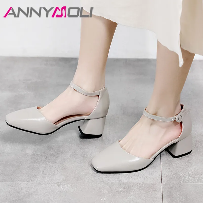 Туфли лодочки ANNYMOLI женские из двух предметов квадратный каблук блочный ремешок с