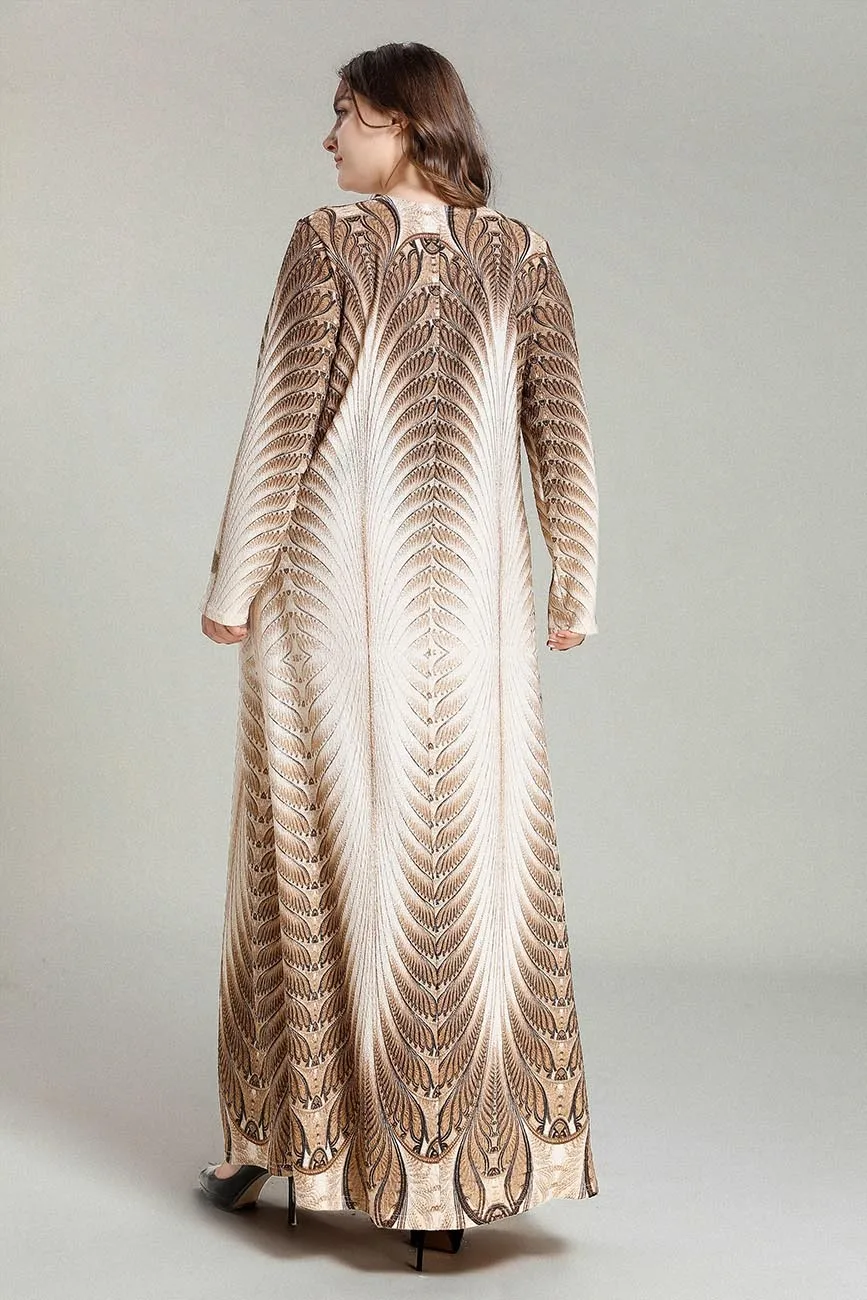 

fashion printed knitted maxi dress plus size long sleeve ramadan kaftan abaya african dashiki dubai robe gown VKDR2109
