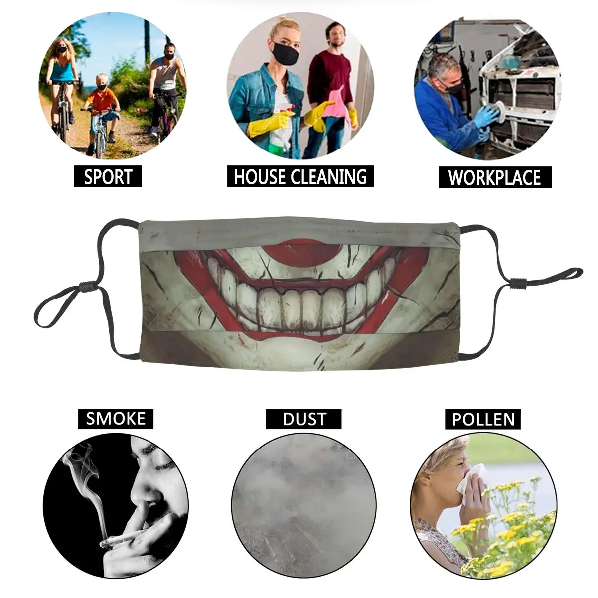 

Evil Joker Clown Non-Disposable Men Face Mask Halloween Party Dustproof Protection Cover Respirator Mouth-Muffle