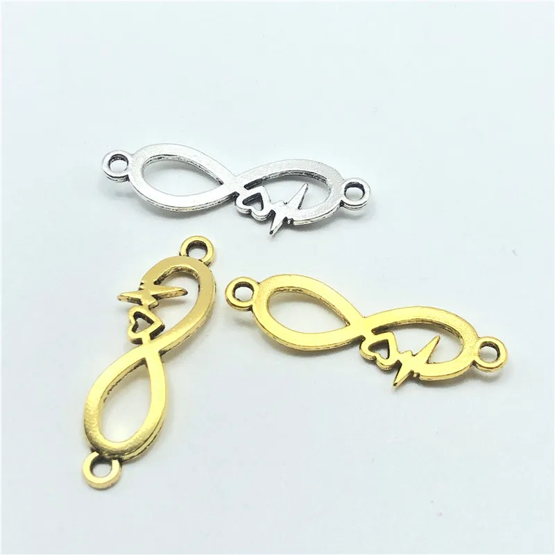 

20pcs love heart ECG infinite symbol double ring connection for jewelry making DIY handmade bracelet necklace accessories