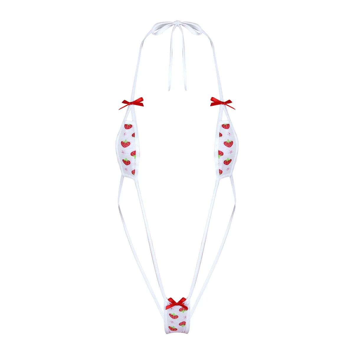 Женское нижнее белье милый клубничный дизайн бретель через шею мини микро бикини