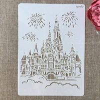 a4 29cm palace castle building diy layering stencils wall painting scrapbook coloring embossing album decorative template