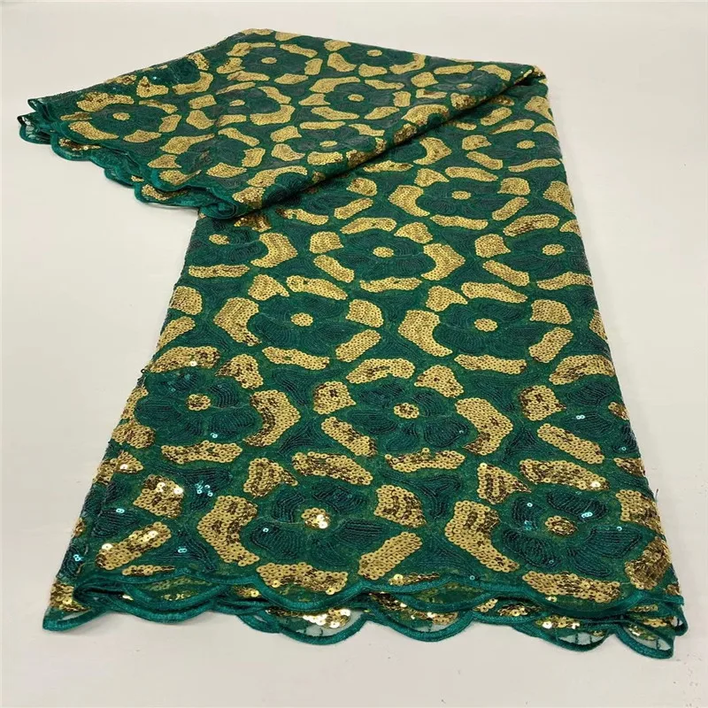 

Эксклюзивная африканская кружевная ткань, 5 ярдов, нигерийский Свадебный халат Asoebi, материал для шитья, блестки, вышивка, ручная работа, круж...