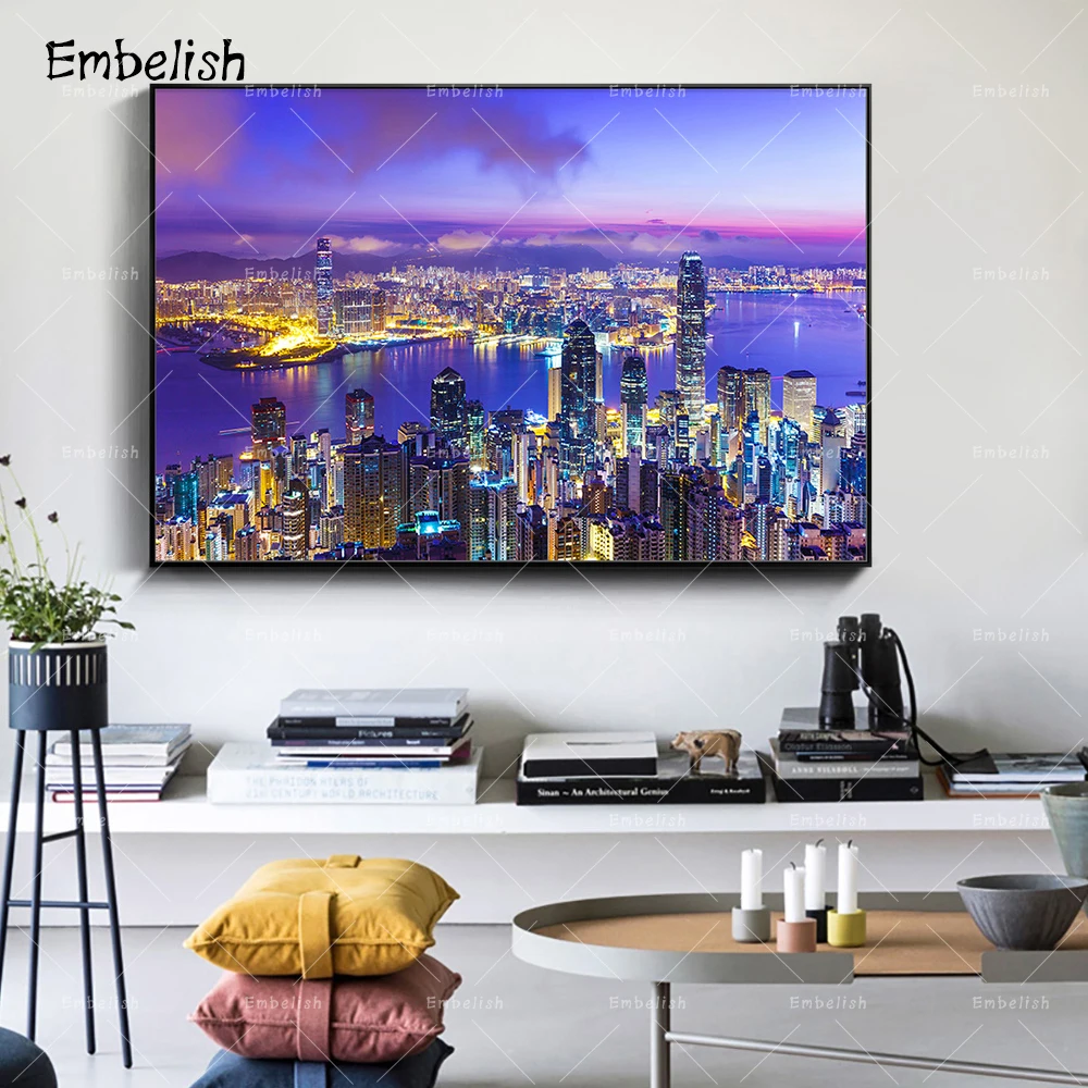 

Embelish 1 Pieces Modern Home Decor Wall Art Posters City Night Landscape Framed Pictures Living Room HD Canvas Painting Artwork