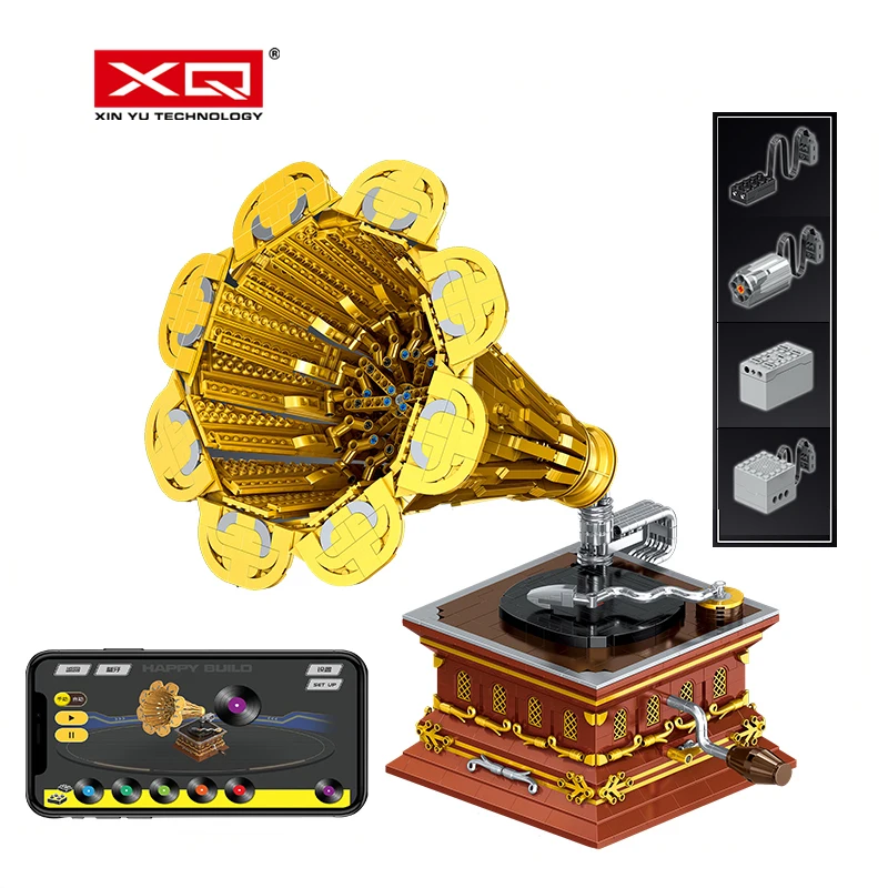 

XQ High-Tech Building Blocks Creative Toys The APP Motorized Phonograph Model Assembly Stacking Bricks Kids Christmas Gifts