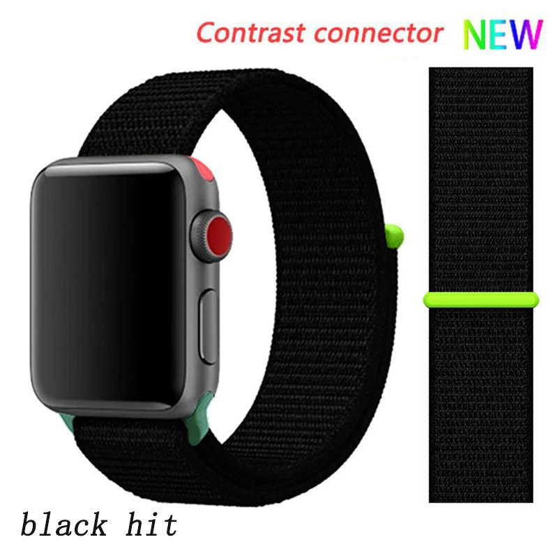Ремешок для apple watch 5 4 ремешок 44 мм 40 мм Correa 42 мм 38 мм iwatch 5 4 3 2 нейлоновый браслет pulseira ремешок для часов - Цвет ремешка: black 8 hit