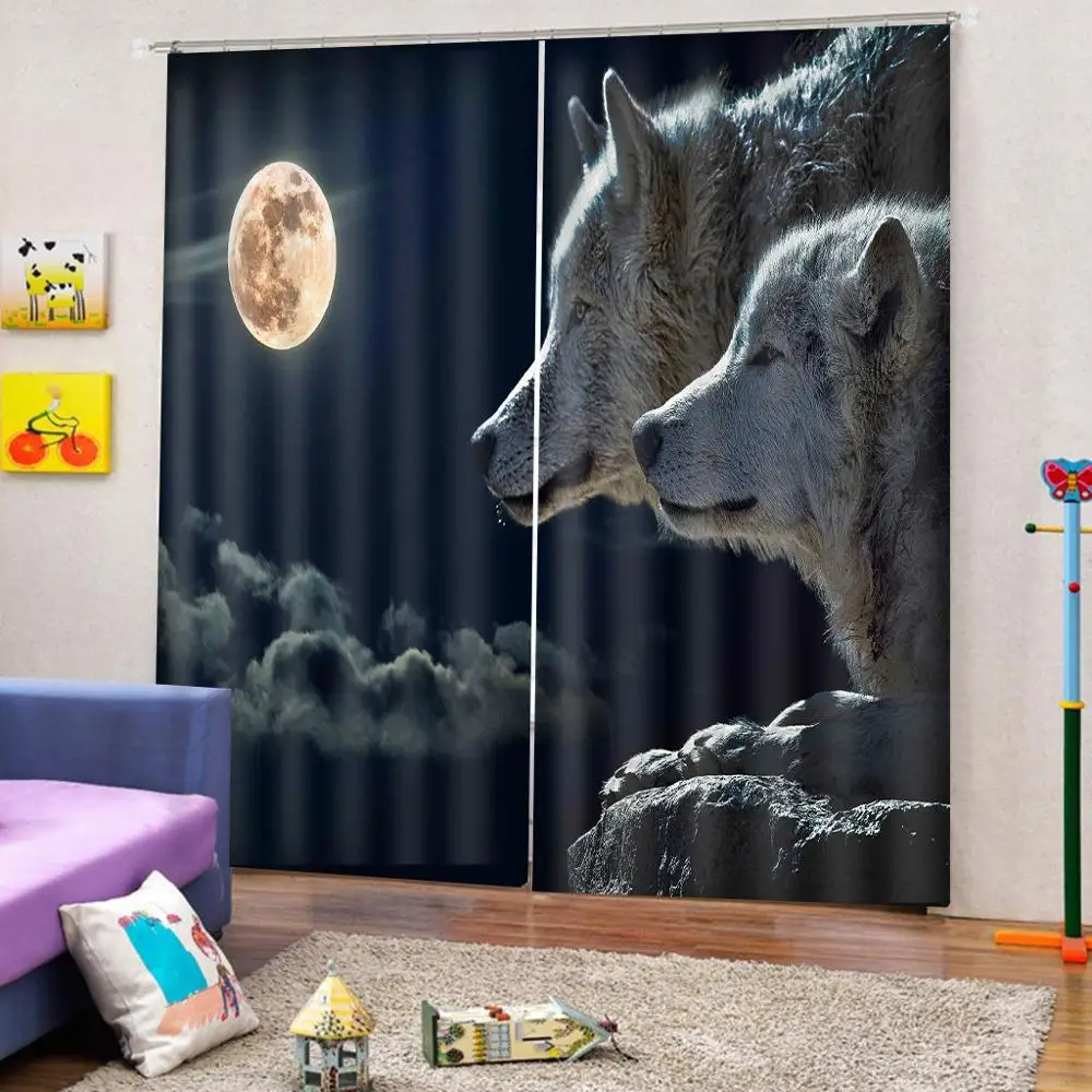 3d шторы на заказ занавески с ночной Луной и волком для гостиной спальни кухни