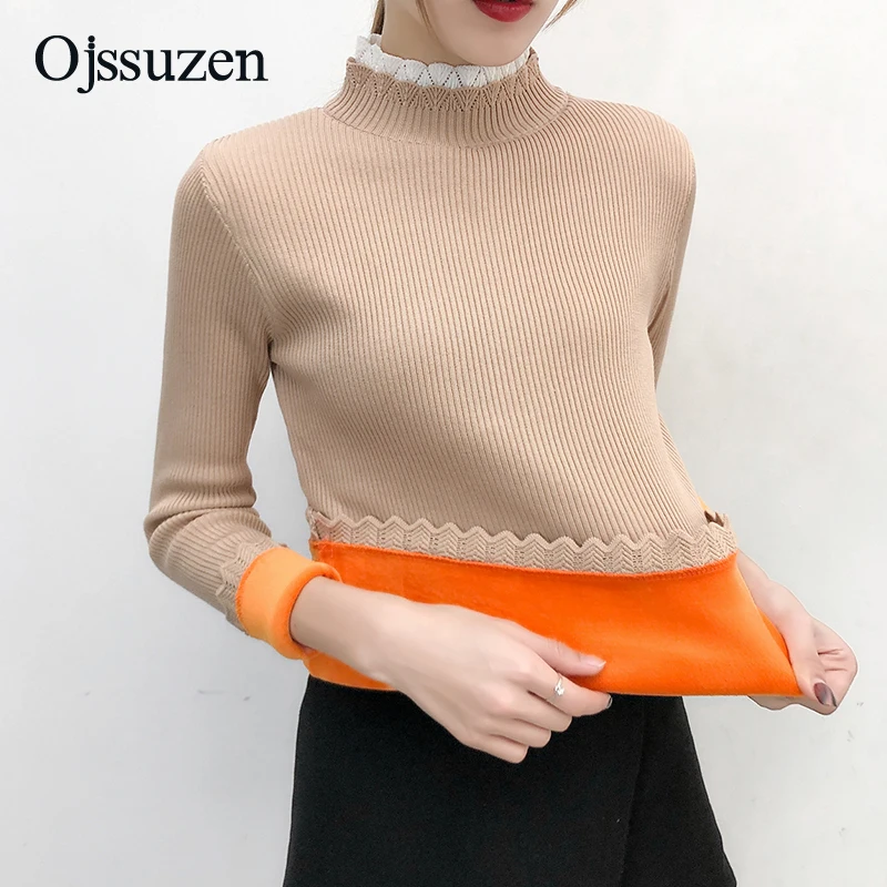 Warm Winter Sweaters Women's Pullover Fleece Thick Knitted Jumpers Ladies Soft Stretchy Sweater Woman Blue Black High Quality | Женская