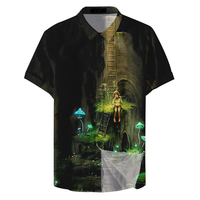 

Мужская Повседневная рубашка в этническом стиле с принтом и коротким рукавом