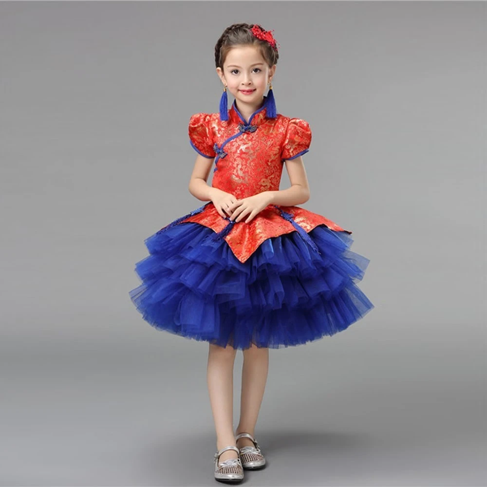 Детские костюмы красивый чонсам атласное китайское свадебное платье для девочек