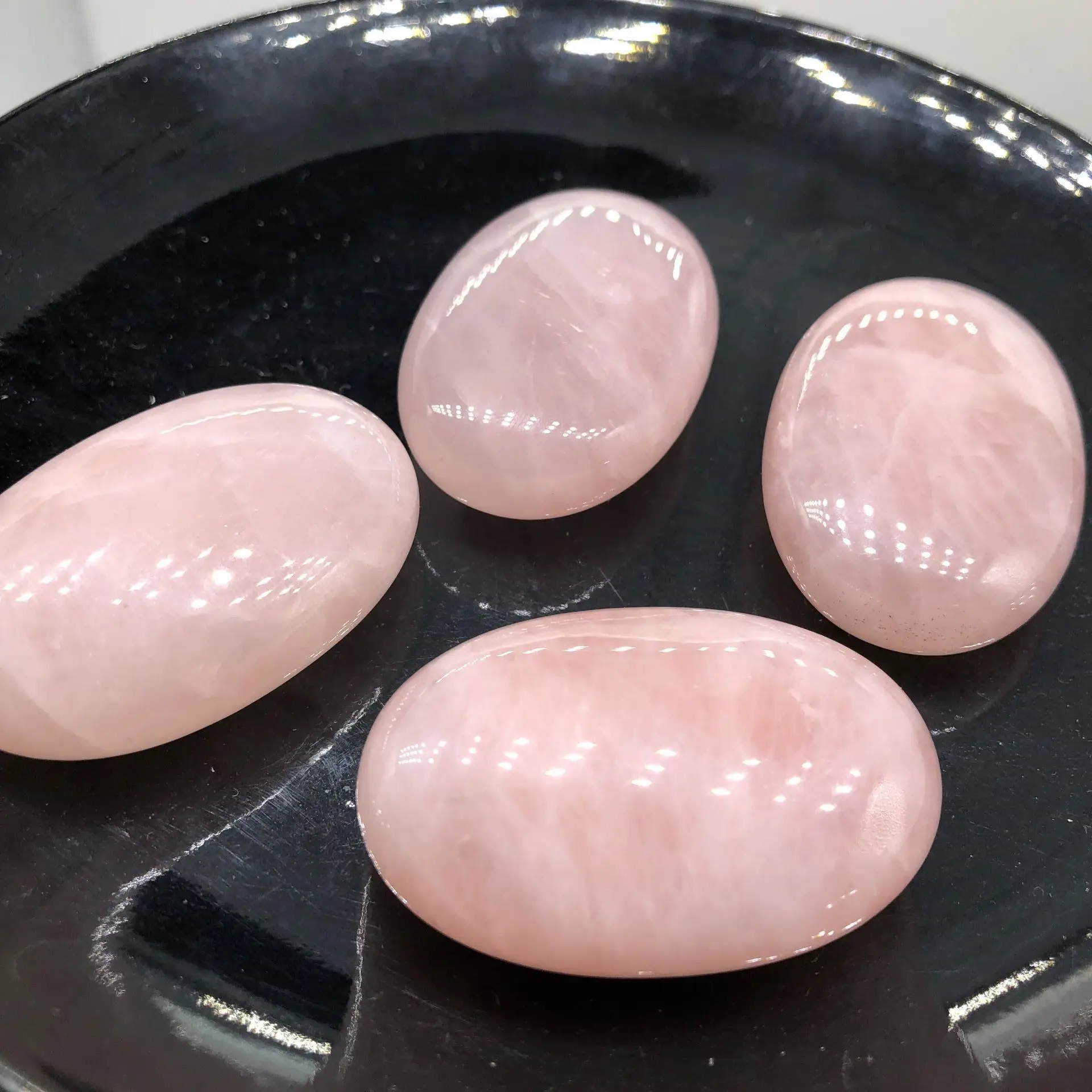

45mm Pink Natural Palm Stone Rose Quartz palm Healing Crystal Massage Rock Hand-Polished