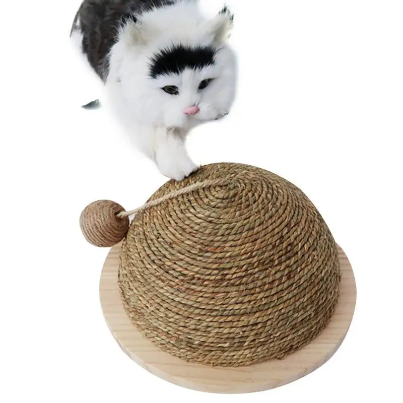 

PopularCat Toy Wooden Bottom Plate Straw Semi-circular Grinding Claw Ball Cat Toy Climbing Frame Cat Toy With Sisal Hanging Ball
