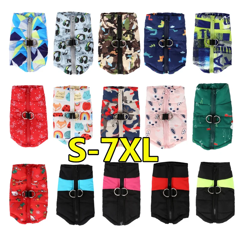

S-7XL Winter Warm Dog Clothes Waterproof Pet Padded Vest Zipper Jacket Coat For Small Medium Large Dogs