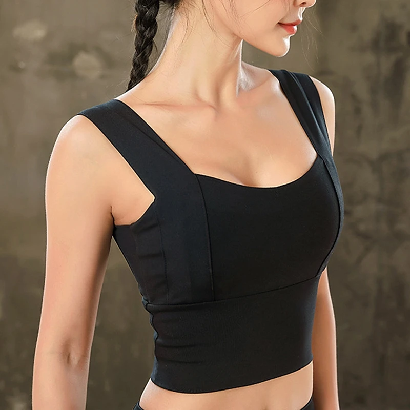 Padded Wide Shoulder Strap Pink Sports Bra Push Up Medium Impact Yoga Workout Band Running Gym Activewear Tank Top | Спорт и