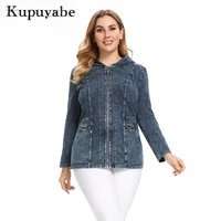 kupuyabe womens plus size jacket autumn casual high stretch cotton knitted jacket with shoulder pad hat jacket