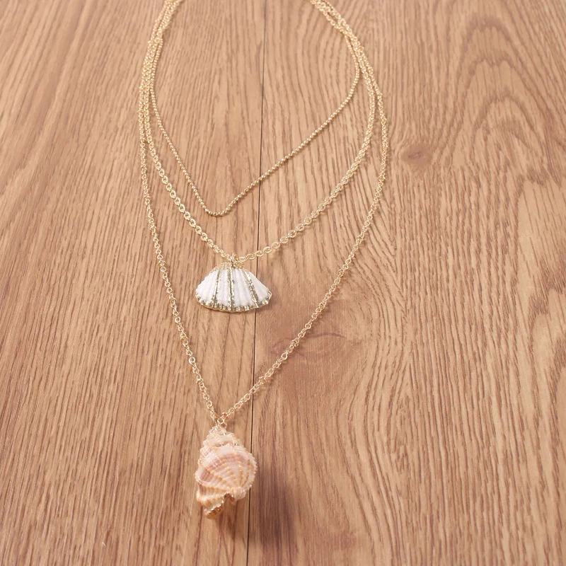 2 Pcs/Set Retro Women Necklaces Natural Shell Conch Pendant Gold Long Necklace Set Glamour Female Summer Beach Party Jewelry | Украшения и