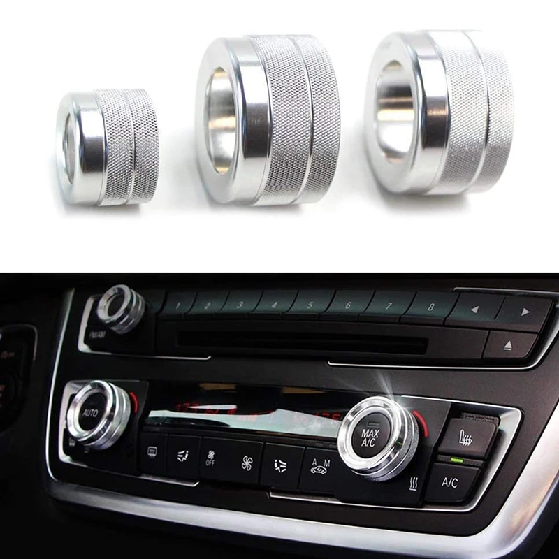 3Pc Silver AC Climate Control Radio Volume Knob Ring Cover Compatible for F10 F11 5 Series 5GT 11-17 F12 F13 6 | Автомобили и