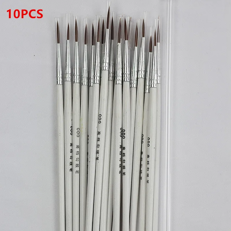 10Pcs White 10 шт., тонкая Профессиональная ручная роспись, крючок, ручка с круглым кончиком, кисть для рисования акварелью, товары для рукоделия - Цвет: 10Pcs White