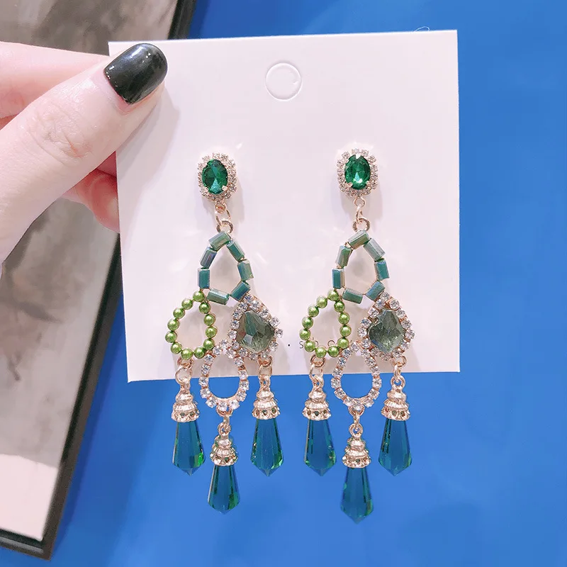 Fashion Korean Exaggerated Personality Crystal Pendant Earrings Elegant for Women Rhinestone Earrings Jewelry
