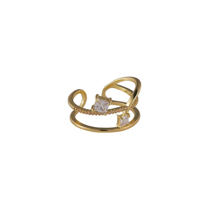 

LOVOACC Personality Shiny CZ Cubic Zirconia Charm Rings for Women Brass Gold Hollow Layered Adjusting Open Ring Dainty Jewelry