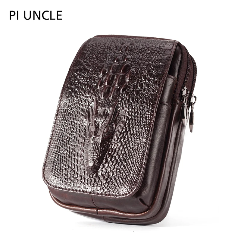 Genuine Leather Men's Waist Fanny Pack Mobile Phone Pouch Soft Cowhide Cross Body Zipper Money Purses Hip Bum Belt Bags For Men - Color: Small coffee