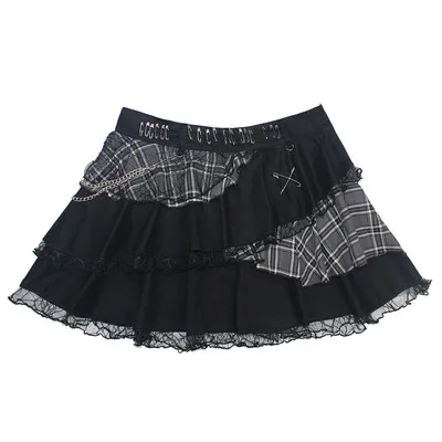 Кружевная юбка в японском стиле Харадзюку милая розовая клетчатая мини-юбка с