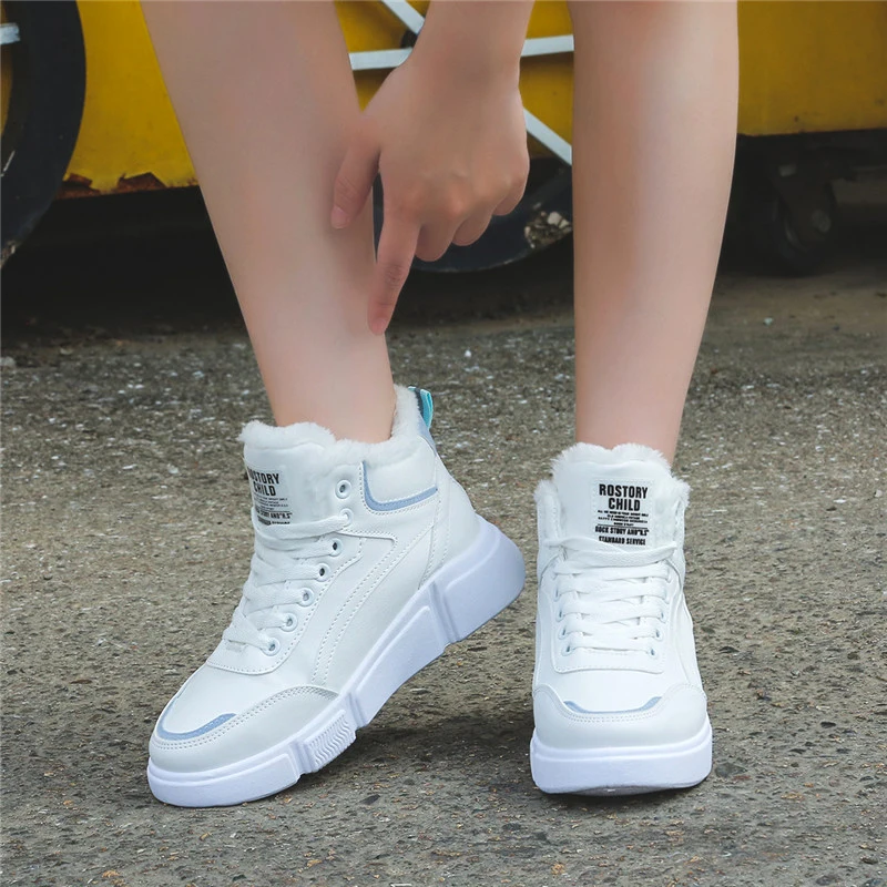 

2020 Winter Boots Non-slip Women Short Snow Boots Warm Waterproof PU Plush Woman Shoes Sneakers Flats Lace Up Ladies Footwear