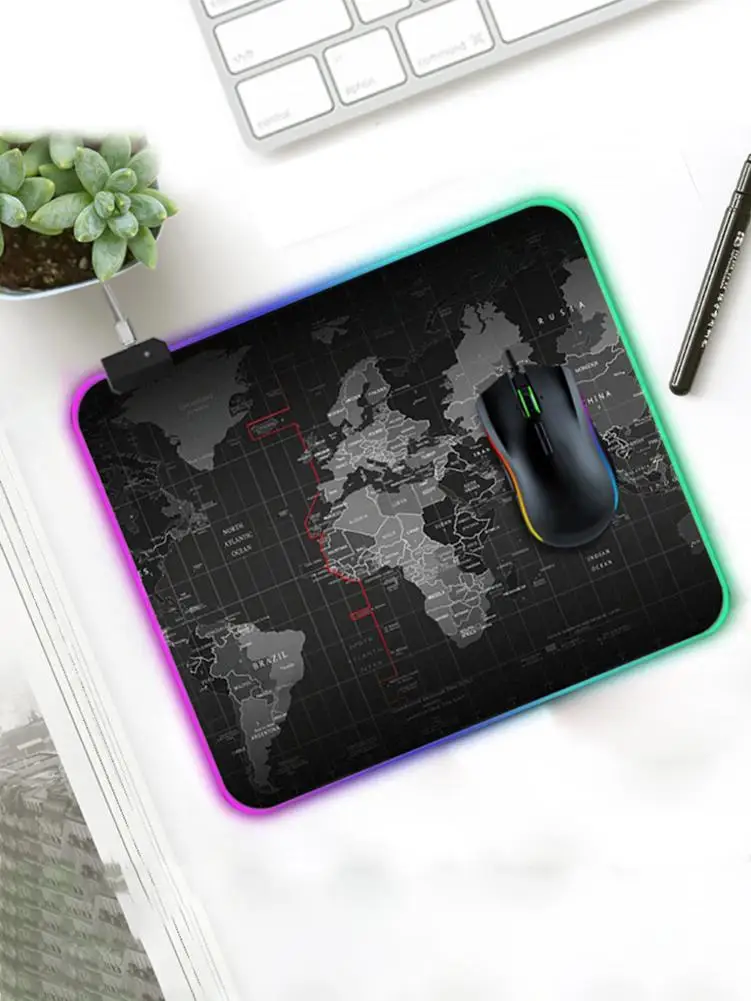 Игровой коврик для мыши светодиодный освещение карта мира RGB светодиодный мышь с подсветкой коврик для ПК ноутбука настольная доска для ключей коврик для мыши Компьютерная площадка