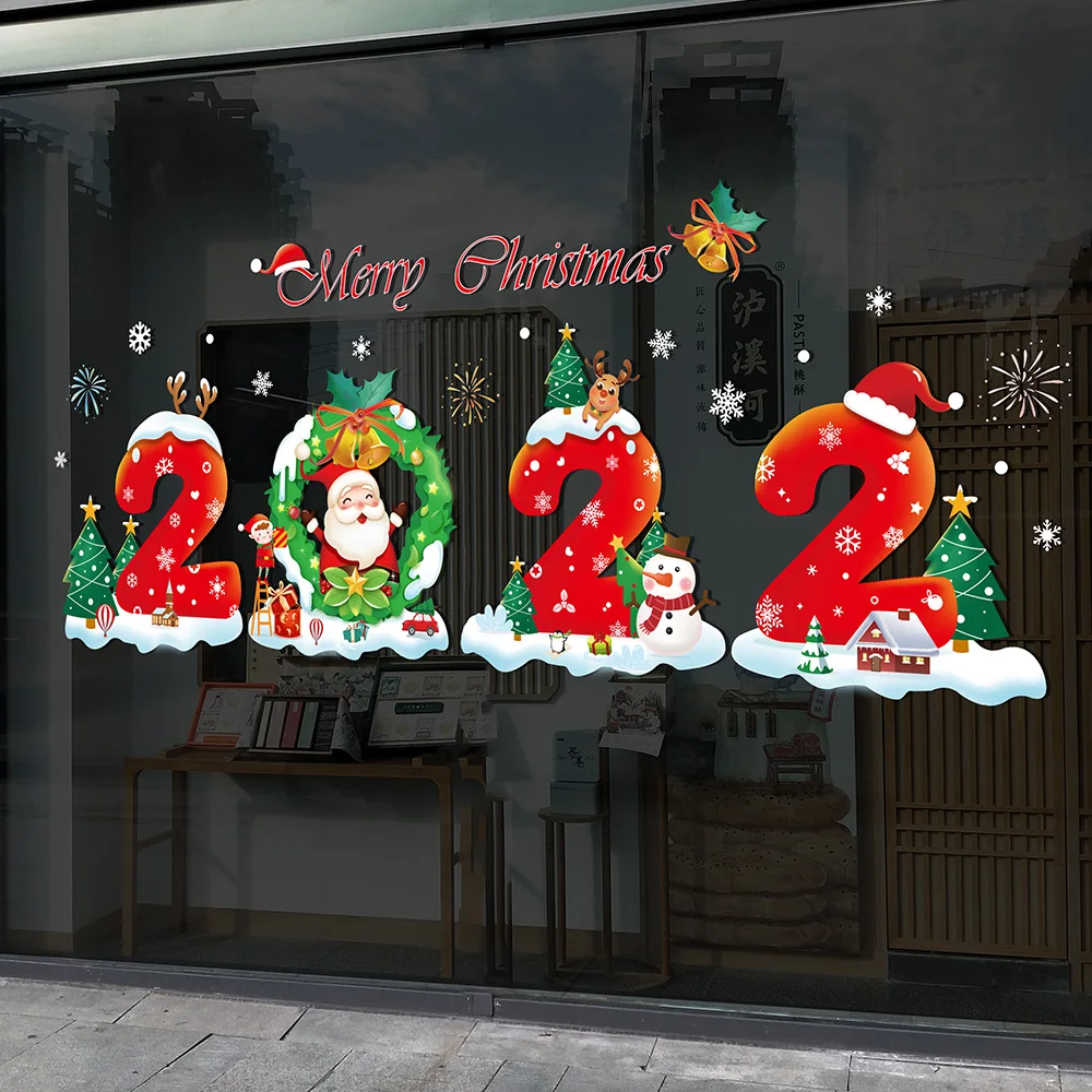 

Большие новогодние наклейки на окно 2022, украшения на окна для дома рождественские наклейки на стену, decoracion Санта Клаус navidad,2021.11.1 Новый