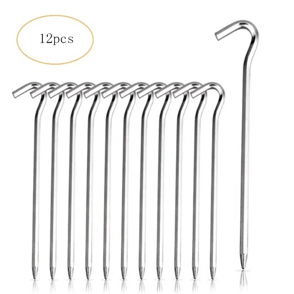 

12 Pcs/Lot Tent pegs Aluminum Round Tent Stake Alloy Silver Tent Pegs Outdoor nails Tent Accessories