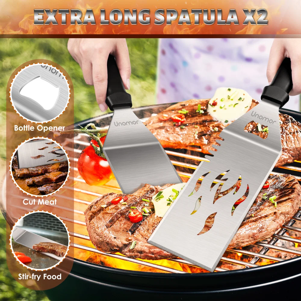 

UNOMOR 18pcs Griddle Accessories Set Professional Stainless Steel BBQ Griddle Tools Extra Thick Spatula Turner Tong an