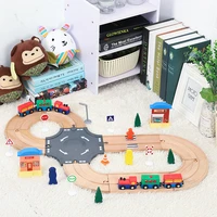 wooden railway track highway roundabout set wooden train track blocks accessories fit for thomas biro wood toys for kids gifts