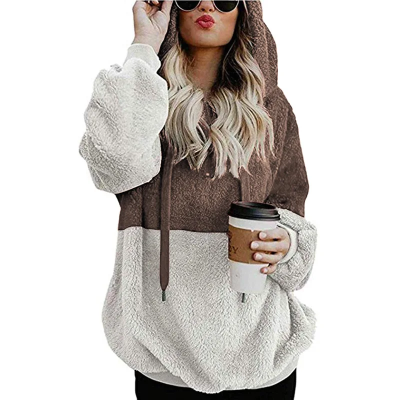 

Donsignet Women's Sweater Fashion Spring and Autumn Stitching Pocket Knitting Long Sleeves Hooded Collar Pullover Solid Color
