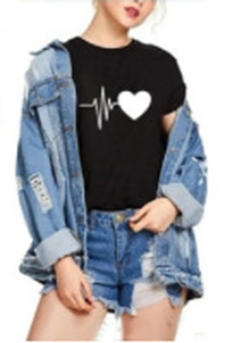 Футболка женская летняя с принтом сердца и графическим принтом|Футболки| |