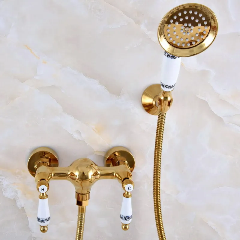 Роскошный полированный золотой цвет Латунный Ванной Ручной смеситель для душа